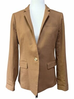 J. Crew Regent Blazer in Wool Flannel Tailored Single-Button Camel Blazer US 8